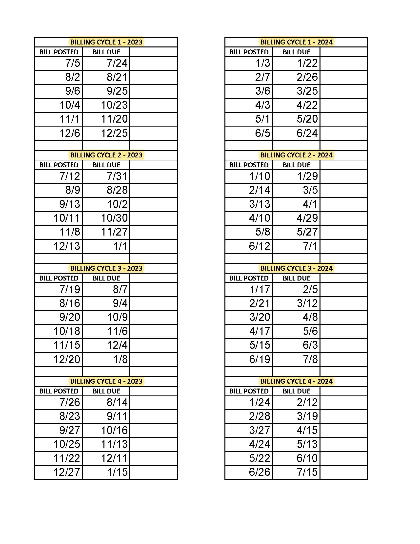 WATER BILL, BILLING SCHEDULE, FMU